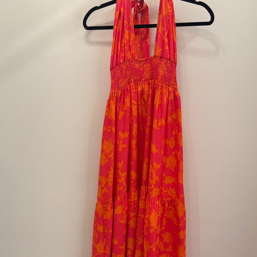 Halter Floral Maxi Dress in Pink & Orange